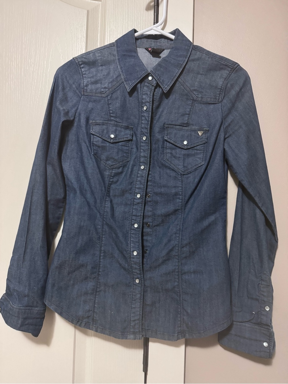 Guess Women's Dark Blue Denim Button-Down Shirt